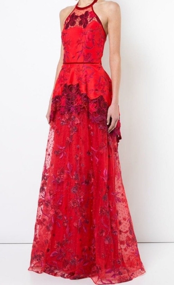 Marchesa Dresses & Skirts - Marchesa Notte red sleeveless halter neck gown NWT